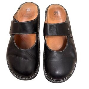 Finn Comfort Black Leather Mary Jane Clogs Mules Made in Germany Womens 39